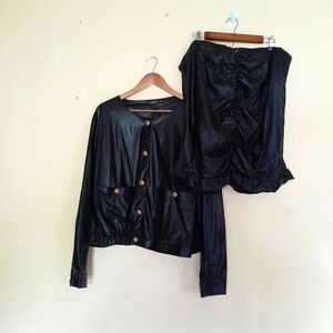 SHEIN PU LEATHER Black Jacket and Skirt Set SIZE 4XL